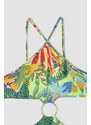 DEFACTO Regular Fit Cross Strappy Floral Print Cut Out Beachwear