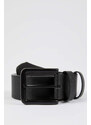 DEFACTO Men's Rectangle Buckle Faux Leather Belt