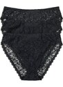 bonprix Vykrojené vysoké kalhotky (3 ks v balení) s krajkou Černá
