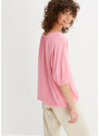 bonprix Bavlněné tričko s gumou podél spodního lemu, krátký rukáv Růžová