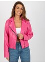 Fashionhunters Krátká růžová motorkářská bunda z ekokůže