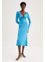 DEFACTO V Neck Long Sleeve Midi Dress