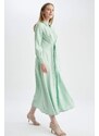 DEFACTO Regular Fit Sash Detailed Shirt Collar Maxi Dress