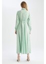 DEFACTO Regular Fit Sash Detailed Shirt Collar Maxi Dress