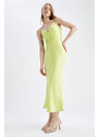 DEFACTO Straight Fit V Neck Strappy Satin Maxi Dress