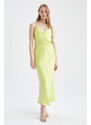 DEFACTO Straight Fit V Neck Strappy Satin Maxi Dress