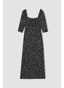 DEFACTO Regular Fit Heart Neck Vzorovaný rozparek Krátký rukáv Midi šaty