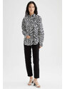 DEFACTO Oversize Fit Long Sleeve Zebra Print Shirt