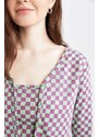 DEFACTO Slim Fit V Neck Check Print Cardigan