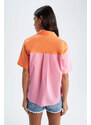 DEFACTO Oversized Short Sleeve Colour Block One Side Pocket Shirt