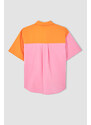 DEFACTO Oversized Short Sleeve Colour Block One Side Pocket Shirt