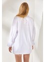 Olalook Women's White Printed Oversized Shirt with Side Buttons