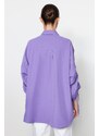 Trendyol Purple Adjustable Gathered Detailed Woven Cotton Shirt