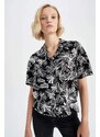 DEFACTO Regular Fit Short Sleeve Palm Print Viscose Shirt