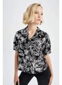 DEFACTO Regular Fit Short Sleeve Palm Print Viscose Shirt