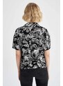 DEFACTO Regular Fit Short Sleeve Palm Print Viscose Shirt