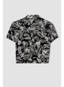 DEFACTO Regular Fit Short Sleeve Palm Print Viscose Shirt