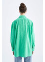 DEFACTO Oversize Fit Shirt Collar Linen Blended Long Sleeve Shirt