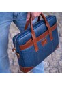 VALMIO Modrá kožená taška na notebook Carlsbad