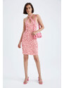 DEFACTO bodycon Flower Sleeveless Mini Short Sleeve Knitted Dress