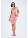 DEFACTO bodycon Flower Sleeveless Mini Short Sleeve Knitted Dress