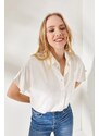 Olalook Women's White Bat Oversize Linen Shirt