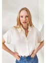Olalook Women's White Bat Oversize Linen Shirt