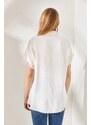 Olalook Women's White Bat Oversize Linen Shirt