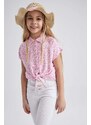 DEFACTO Girl Crop Patterned Short Sleeve Shirt