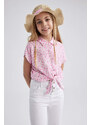 DEFACTO Girl Crop Patterned Short Sleeve Shirt