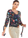 Infinite You Woman's Blouse M191 Navy Blue Flowers
