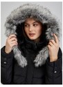 ORSAY Černý dámský péřový zimní kabát s kapucí a umělým kožíškem