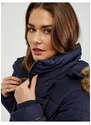 ORSAY Tmavě modrý dámský prošívaný zimní kabát s odepínací kapucí s kožíškem 34