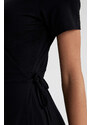 DEFACTO A-Line Wrap Collar Mini Short Sleeve Dress