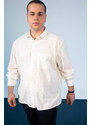 DEFACTO Plus Size Modern Fit Patterned Linen Blend Long Sleeve Classic Shirt