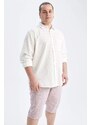 DEFACTO Plus Size Modern Fit Patterned Linen Blend Long Sleeve Classic Shirt