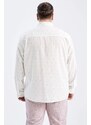 DEFACTO Plus Size Modern Fit Patterned Linen Blend Long Sleeve Classic Shirt