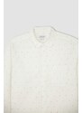 DEFACTO Plus Size Modern Fit Patterned Linen Blend Long Sleeve Classic Shirt