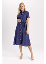 DEFACTO Shirt Collar Linen Look Midi Short Sleeve Dress