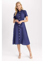 DEFACTO Shirt Collar Linen Look Midi Short Sleeve Dress