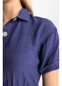 DEFACTO Shirt Collar Linen Look Midi Short Sleeve Dress