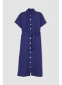 DEFACTO Shirt Collar Linen Look Midi Short Sleeve Dress