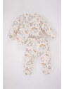 DEFACTO Baby Girl Patterned Long Sleeve Top Bottom Muslin 2-piece Set