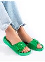 Green slippers with Shelvt buckle