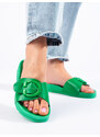 Green slippers with Shelvt buckle