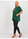 Fashionhunters Tmavě zelená halenka plus size s aplikací