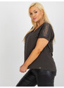 Fashionhunters Khaki dámská halenka plus size s krajkou