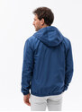 Ombre Clothing Pánská větrovka klasického střihu s kapucí - tmavě modrá V3 OM-JANP-22FW-006