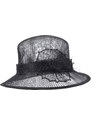 SEEBERGER Cloche černý slavnostní klobouk s ozdobou - ze sisálové slámy