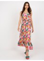 BASIC Barevné letní midi šaty se vzory -coral Květinový vzor